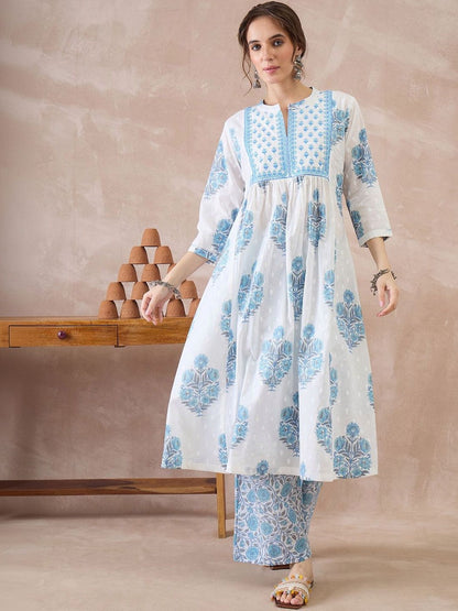 Women Floral Printed Panelled Pure Cotton Kurta with Trousers & With Dupatta