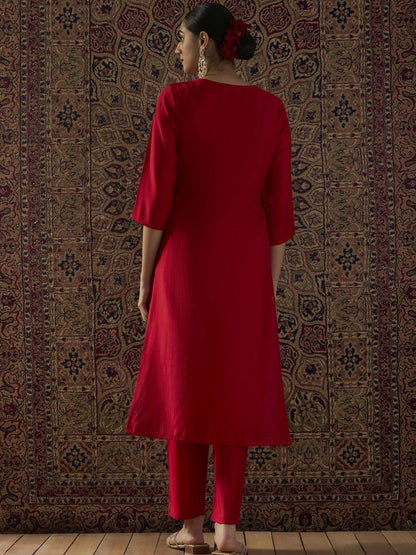 Dhiyona IE Embroidered Notch Neck Tunic With Trousers