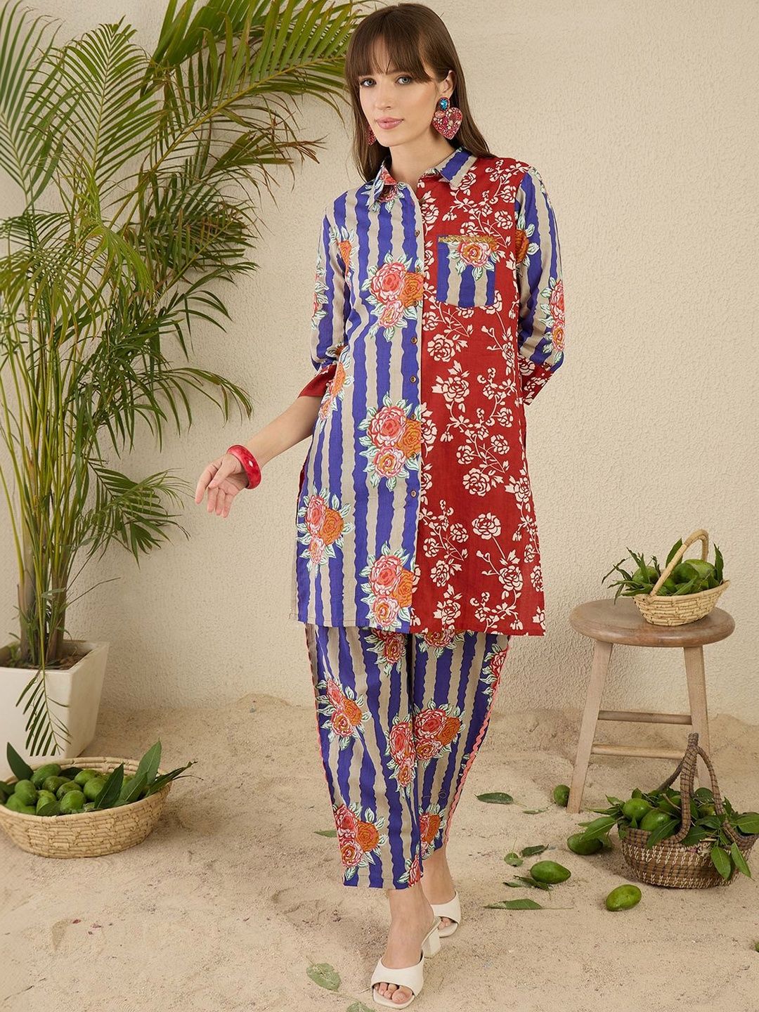 Women Floral Printed Regular Pure Cotton Kurta with Trousers