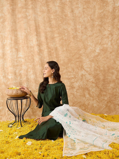 Straight Sequinned Liva Kurta with Palazzos & Dupatta