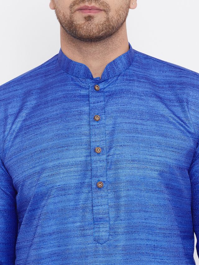 Men's Blue Silk Blend Straight Kurta Pyjama Set