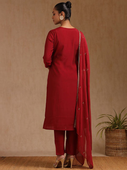 Dhiyona SO Women's Floral Embroidered Sequinned Straight Kurta with Trouser & Dupatta