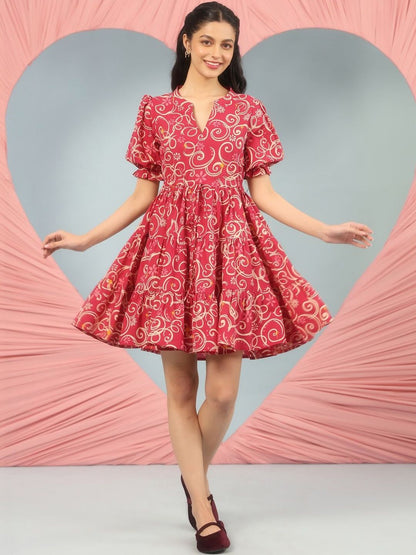 Dhiyona AY Women's Print Puff Sleeve Fit & Flare Dress