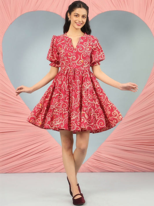 Dhiyona AY Women's Print Puff Sleeve Fit & Flare Dress