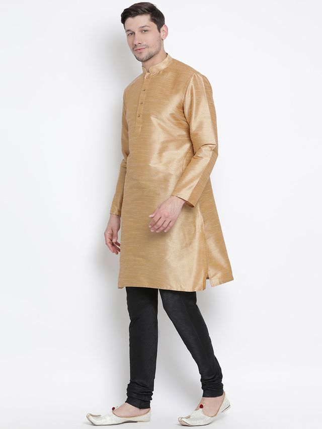 Men's Gold Silk Blend Straight Kurta Pyjama Set