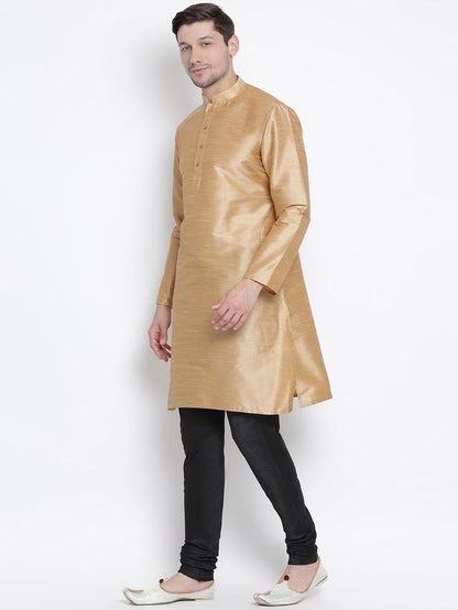Men's Gold Silk Blend Straight Kurta Pyjama Set