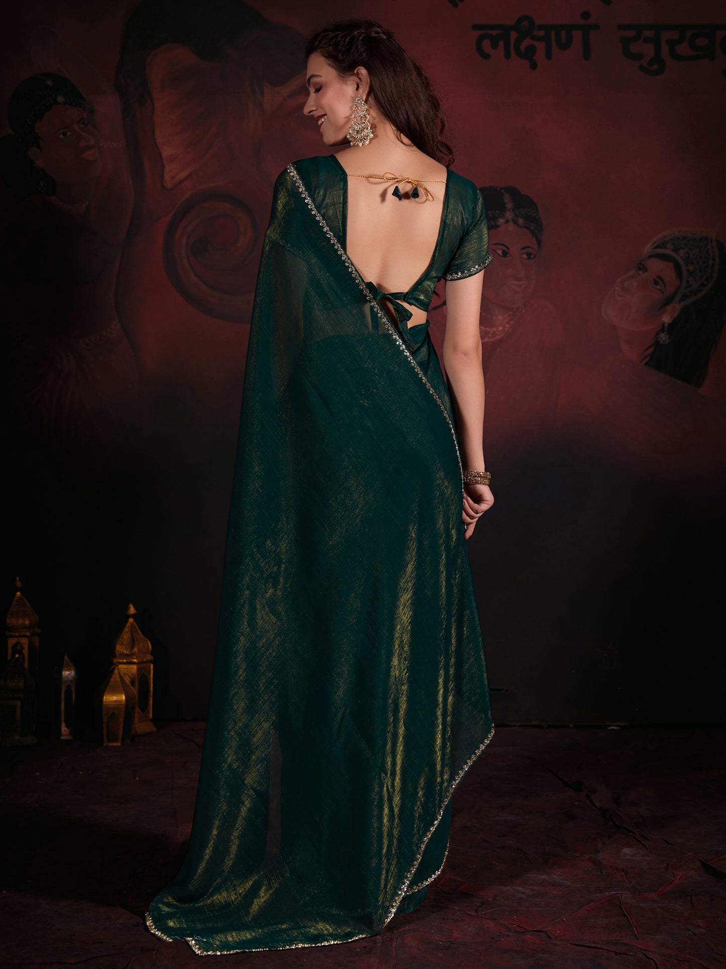 Women's Viscose Silk Green Embellished Designer Saree With Blouse Piece