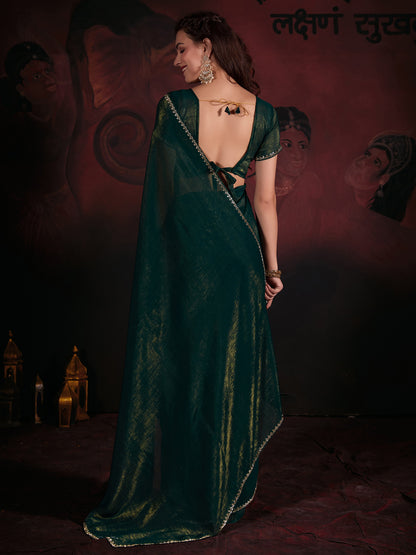 Women's Viscose Silk Green Embellished Designer Saree With Blouse Piece