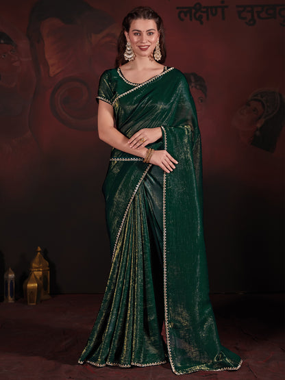 Women's Viscose Silk Green Embellished Designer Saree With Blouse Piece