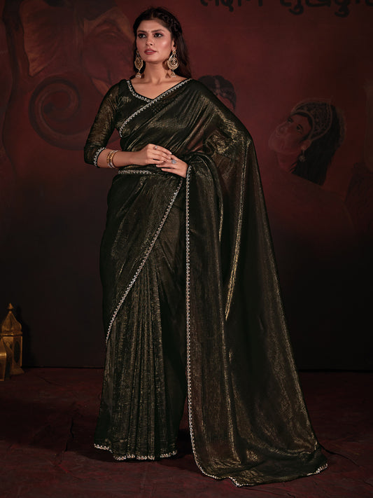Women's Viscose Silk Olive Embellished Designer Saree With Blouse Piece