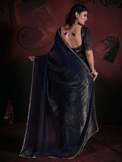 Women's Viscose Silk Teal blue Embellished Designer Saree With Blouse Piece