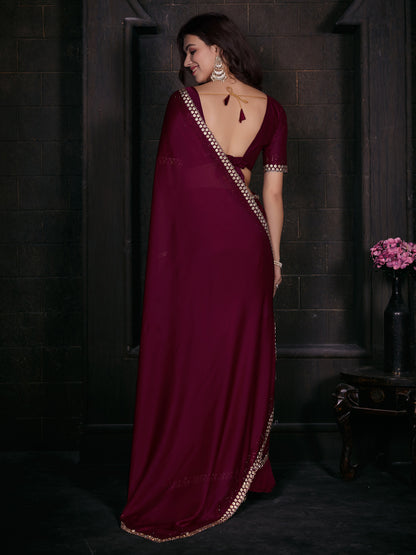 Women's Satin Silk Pink Embellished Designer Saree With Blouse Piece