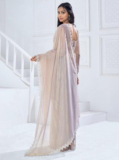 Women's Organza Beige Embellished Designer Saree With Blouse Piece