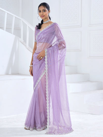 Women's Organza Mauve Embellished Designer Saree With Blouse Piece