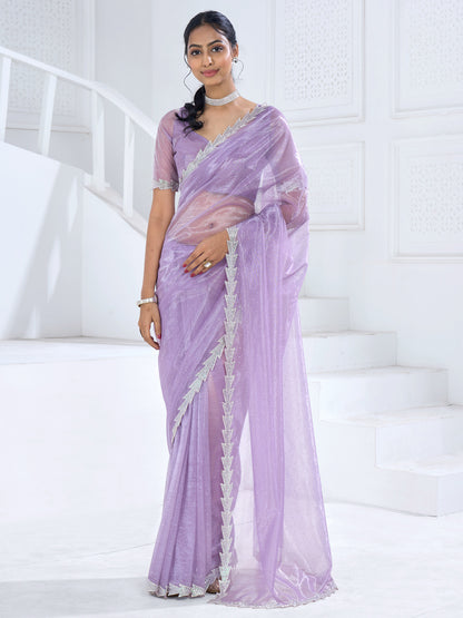 Women's Organza Mauve Embellished Designer Saree With Blouse Piece