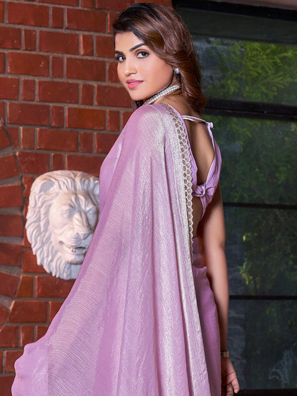 Women's Pure Chiffon Mauve Embellished Designer Saree With Blouse Piece