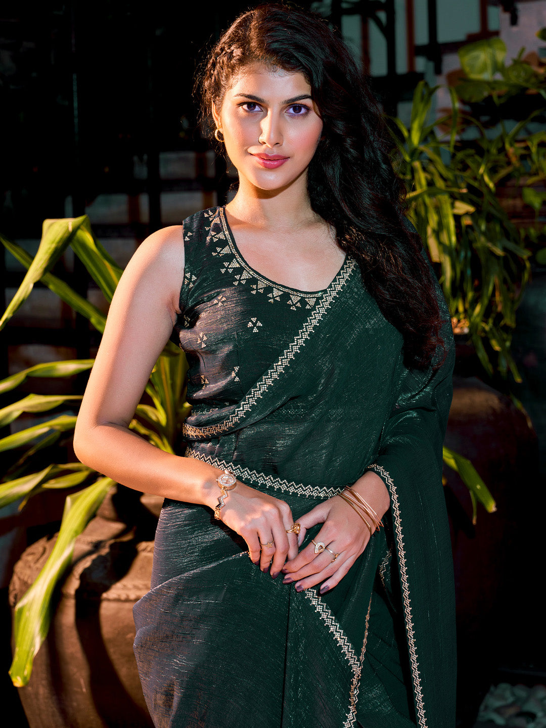 Women's Pure Chiffon Teal blue Embellished Designer Saree With Blouse Piece