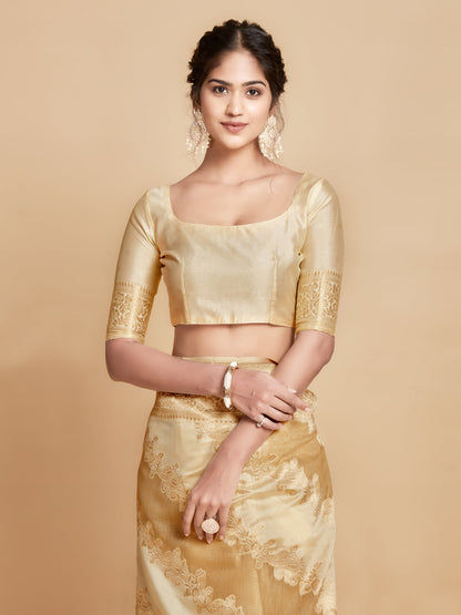 Dhiyona GR Women's Maira Sepia Beige Leheriya Zari Woven Design Linen Saree