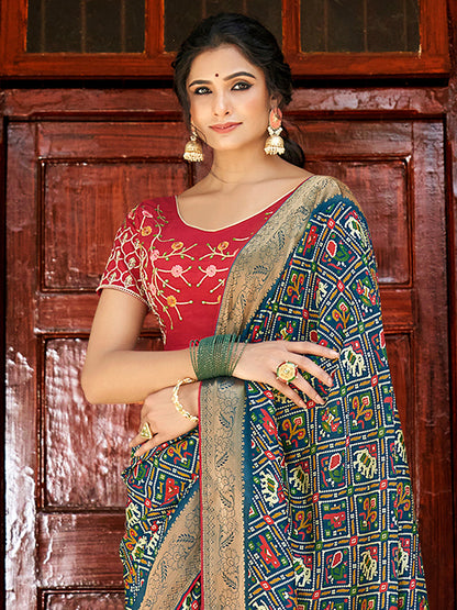 Women's Soft Silk Teal blue Woven Design Designer Saree With Blouse Piece