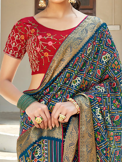 Women's Soft Silk Teal blue Woven Design Designer Saree With Blouse Piece