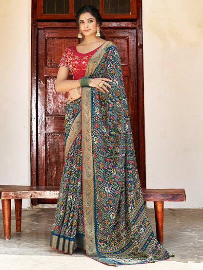 Women's Soft Silk Teal blue Woven Design Designer Saree With Blouse Piece