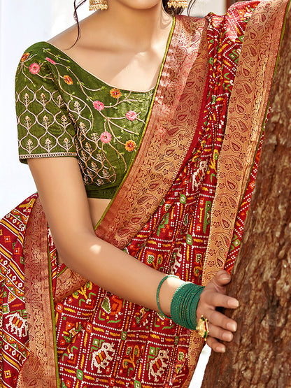 Women's Soft Silk Red Woven Design Designer Saree With Blouse Piece