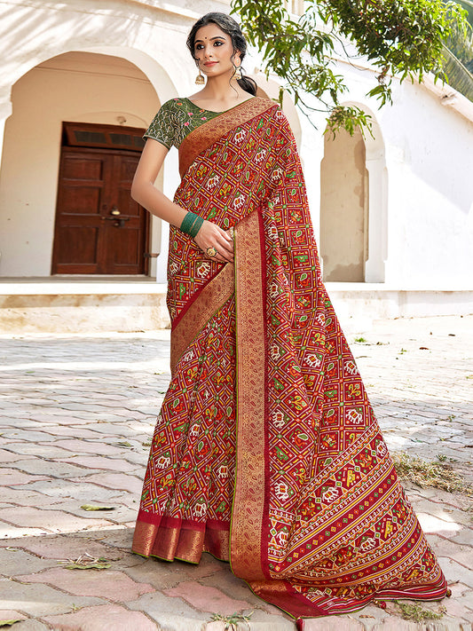 Women's Soft Silk Red Woven Design Designer Saree With Blouse Piece