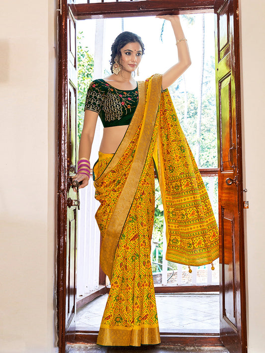 Women's Soft Silk Yellow Woven Design Designer Saree With Blouse Piece