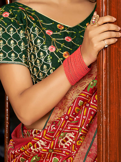 Women's Soft Silk Red Woven Design Designer Saree With Blouse Piece