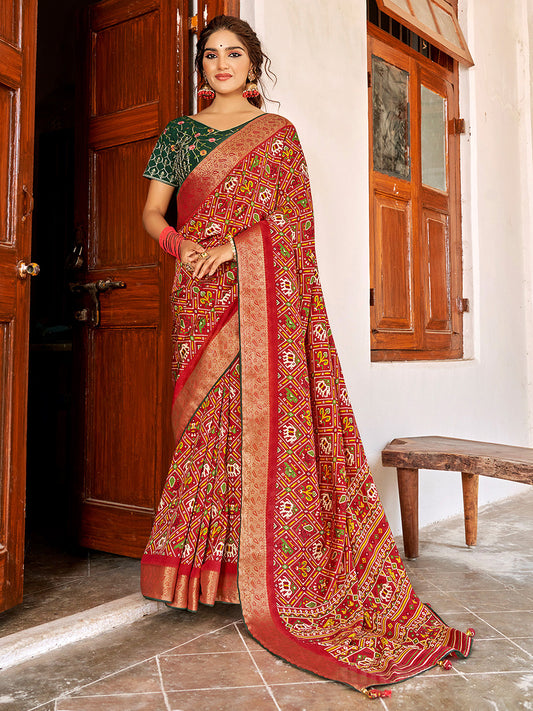 Women's Soft Silk Red Woven Design Designer Saree With Blouse Piece