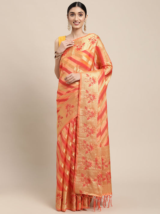 Dhiyona GR Women's Manvika Melon Orange Organza Saree