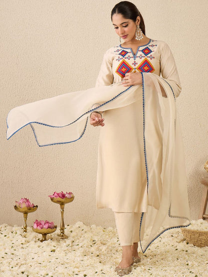 Dhiyona IE Women's Women Ethnic Motifs Printed Kurta with Trousers & Dupatta