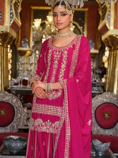 Dhiyona IE Women Ethnic Motifs Embroidered Thread Work Kurta with Sharara & Dupatta