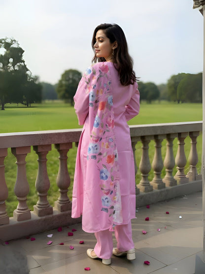 Dhiyona IE Women's Floral Printed Mandarin Collar Kurta With Trousers & Dupatta