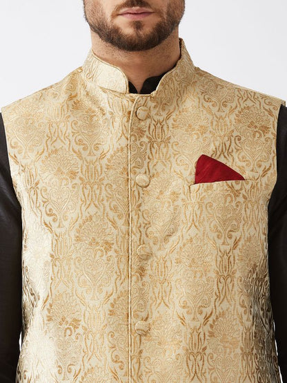Men's Black Silk Blend Straight Jacket  Kurta and Dhoti Set