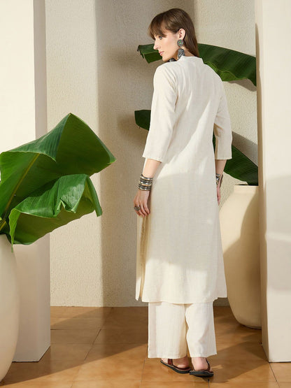 Women Birds Embroidered Thread Work Kurta With Palazzo Pant