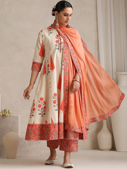 Women's Floral Printed Regular Pure Cotton Kurta with Palazzos & With Dupatta