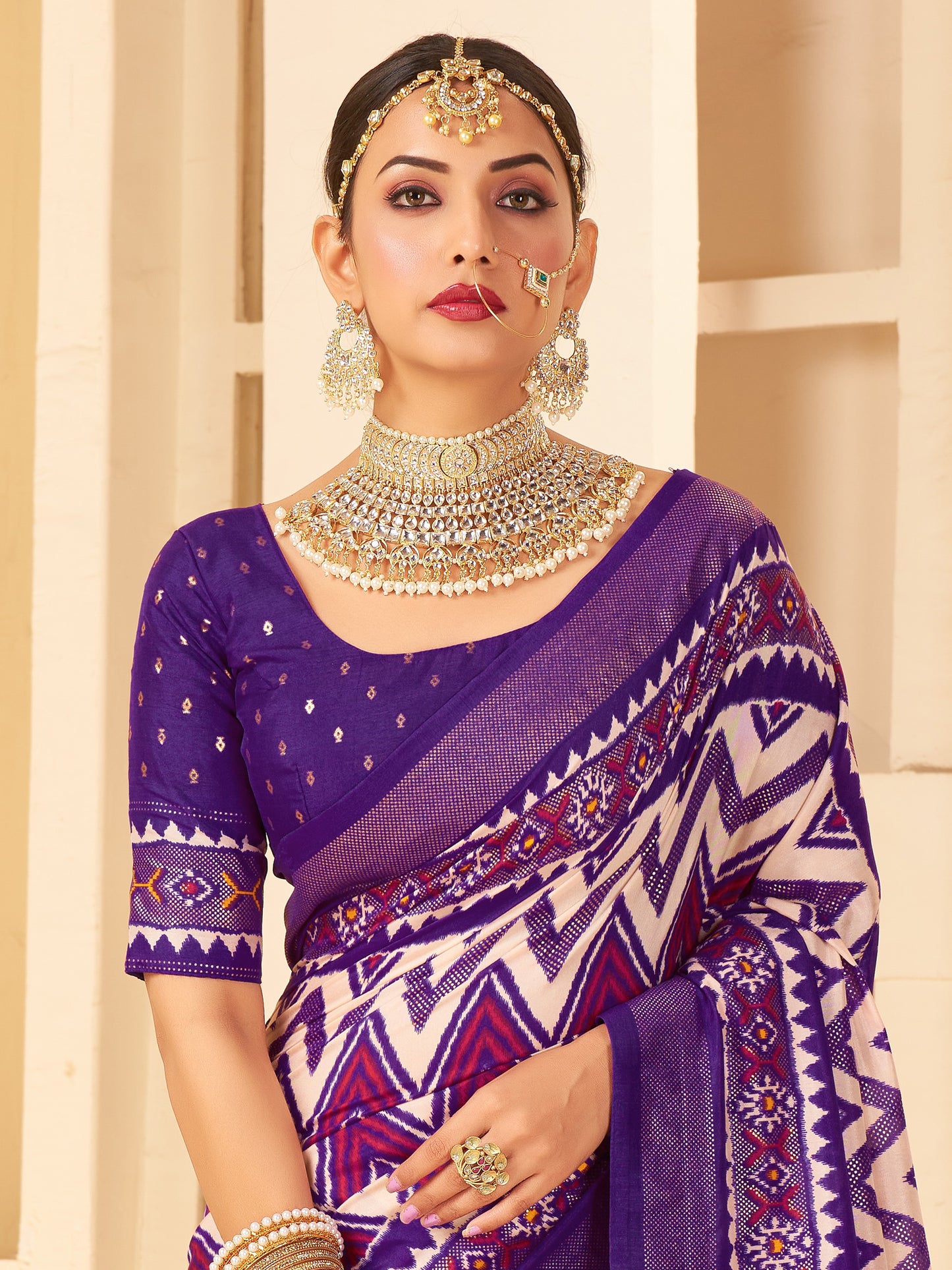 Women's Silk Blend Purple Printed Designer Saree With Blouse Piece