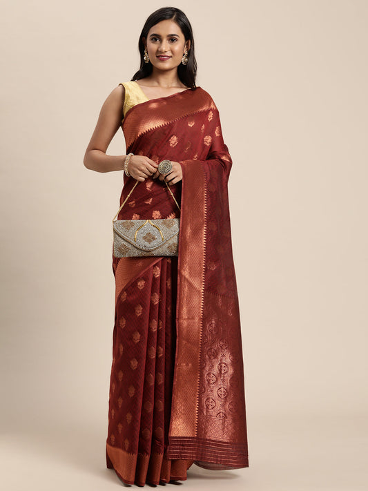 Dhiyona GR Women's Meera Maroon Silk Blend Saree