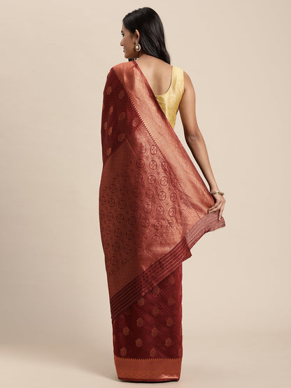 Dhiyona GR Women's Meera Maroon Silk Blend Saree