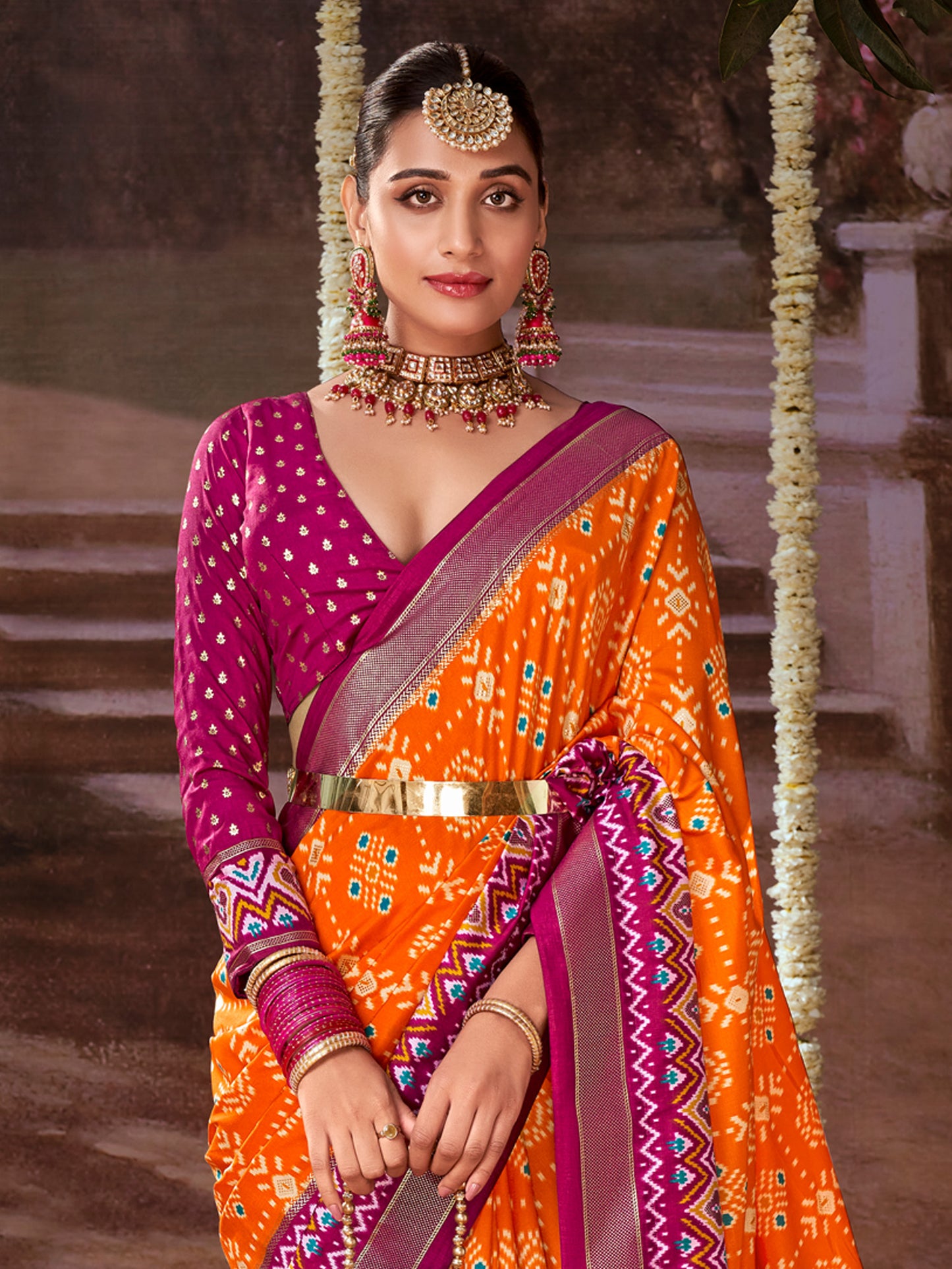 Women's Tussar Silk Orange Printed Designer Saree With Blouse Piece