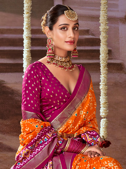 Women's Tussar Silk Orange Printed Designer Saree With Blouse Piece