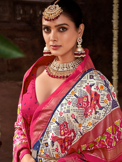 Women's Tussar Silk Navy Blue Printed Designer Saree With Blouse Piece