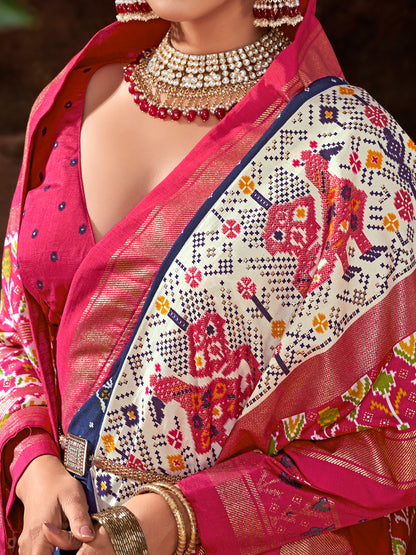 Women's Tussar Silk Navy Blue Printed Designer Saree With Blouse Piece