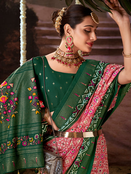 Women's Tussar Silk Pink Printed Designer Saree With Blouse Piece