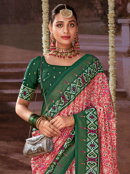 Women's Tussar Silk Pink Printed Designer Saree With Blouse Piece