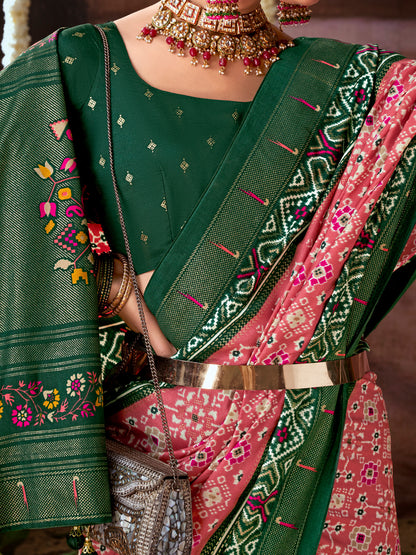 Women's Tussar Silk Pink Printed Designer Saree With Blouse Piece