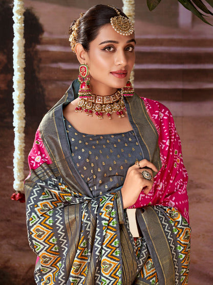 Women's Tussar Silk Pink Printed Designer Saree With Blouse Piece