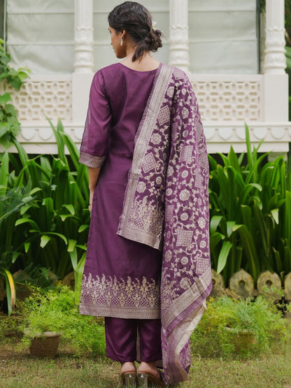 Women Ethnic Motifs Regular Kurta with Trousers & With Dupatta