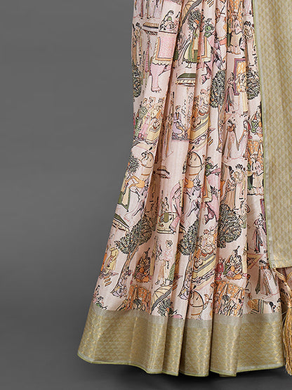 Women's Manipuri Silk Beige Printed Designer Saree With Blouse Piece